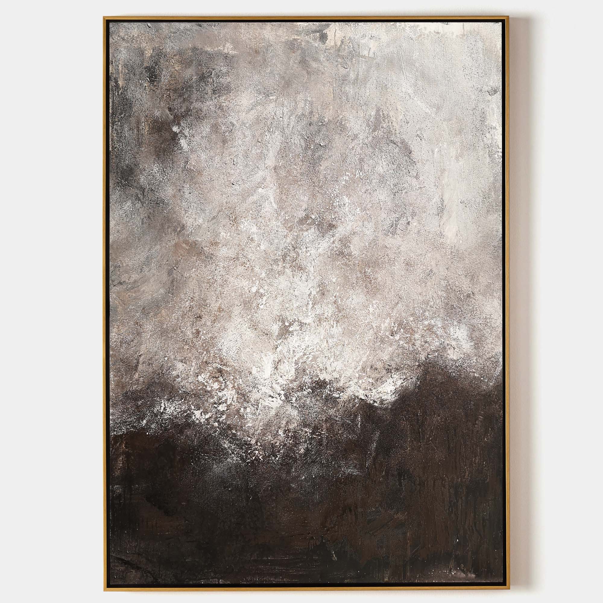 Original hand painted ebony black silver grey atmospheric abstract oil painting canvas wall art, nordic scandinavian elegant luxury mod