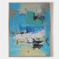 Original hand painted turquoise blue coastal abstract oil painting canvas wall art, nordic scandinavian elegant luxury modern living ro