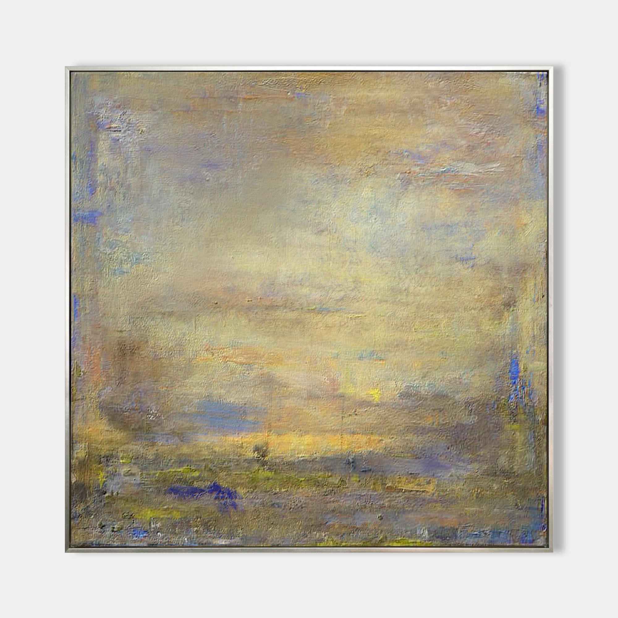 Original hand painted gold grey lavender abstract landscape oil painting canvas wall art, nordic scandinavian elegant luxury modern liv