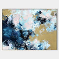 Original hand painted navy blue gold coastal abstract oil painting canvas wall art, scandinavian elegant luxury modern living room home