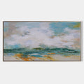 Original hand painted teal coastal abstract oil painting canvas wall art, nordic scandinavian elegant luxury modern living room interio