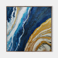 Original hand painted navy blue gold abstract coastal oil painting canvas wall art, elegant luxury modern scandinavian nordic living ro
