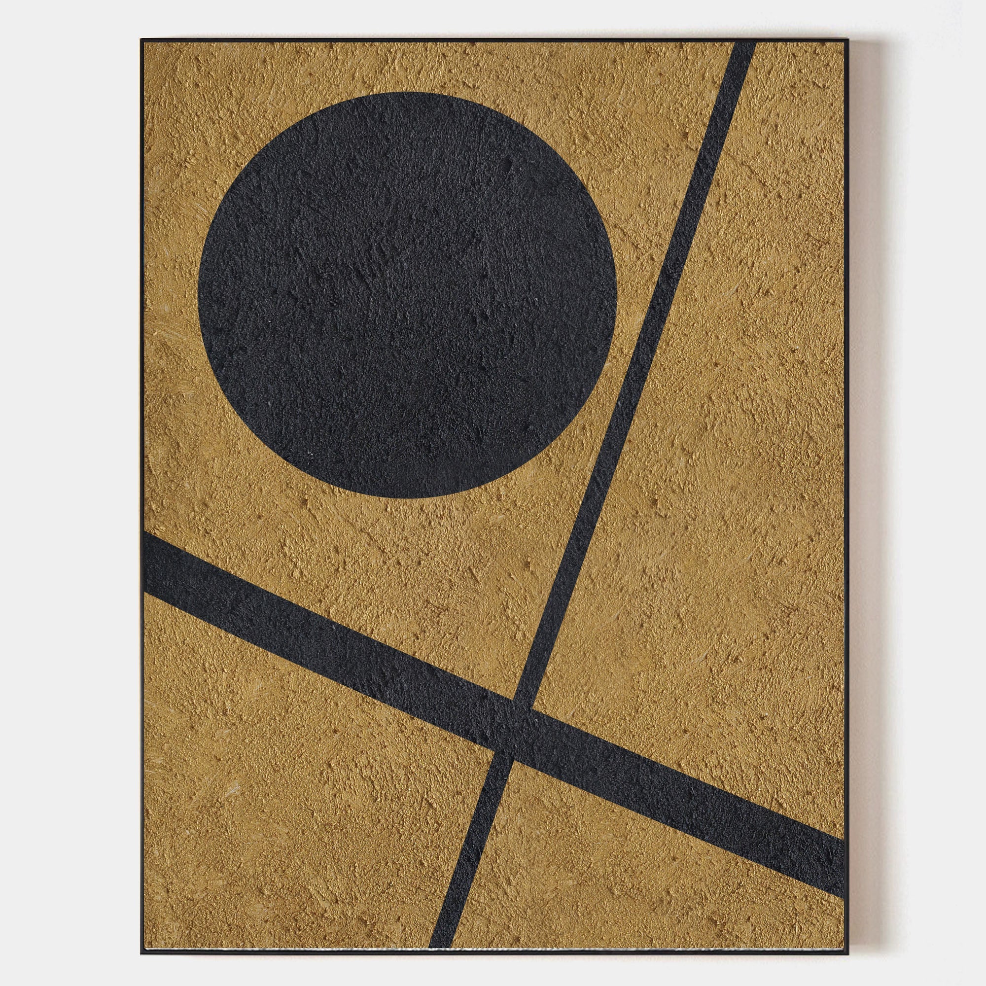 Original hand painted ochre black geometric abstract oil painting canvas wall art, nordic scandinavian minimalist elegant luxury modern