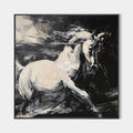 Original hand painted black white abstract horse oil painting canvas wall art, nordic scandinavian elegant luxury modern living room ho