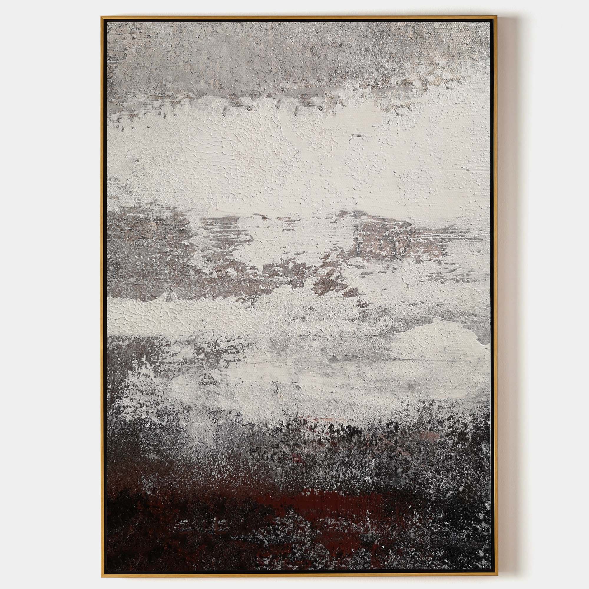 Original hand painted ash white charcoal burgundy abstract oil painting canvas wall art, nordic scandinavian elegant luxury modern home
