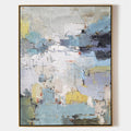 Original hand painted pale blue white gold abstract oil painting canvas wall art, nordic scandinavian elegant luxury modern living room