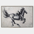 Original hand painted black horse abstract oil painting canvas wall art, nordic scandinavian elegant luxury modern living room home dec