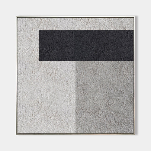 Original hand painted black ivory geometric textured oil painting canvas wall art, nordic scandinavian minimalist elegant luxury modern
