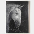 Original hand painted black white horse portrait oil painting canvas wall art, nordic scandinavian elegant luxury modern living room ho
