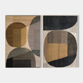 Original hand painted ochre charcoal geometric abstract oil painting canvas set of 2, nordic scandinavian elegant luxury modern interio