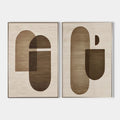 Original hand painted brown beige organic geometric oil painting canvas set of 2, nordic scandinavian minimalist elegant luxury modern