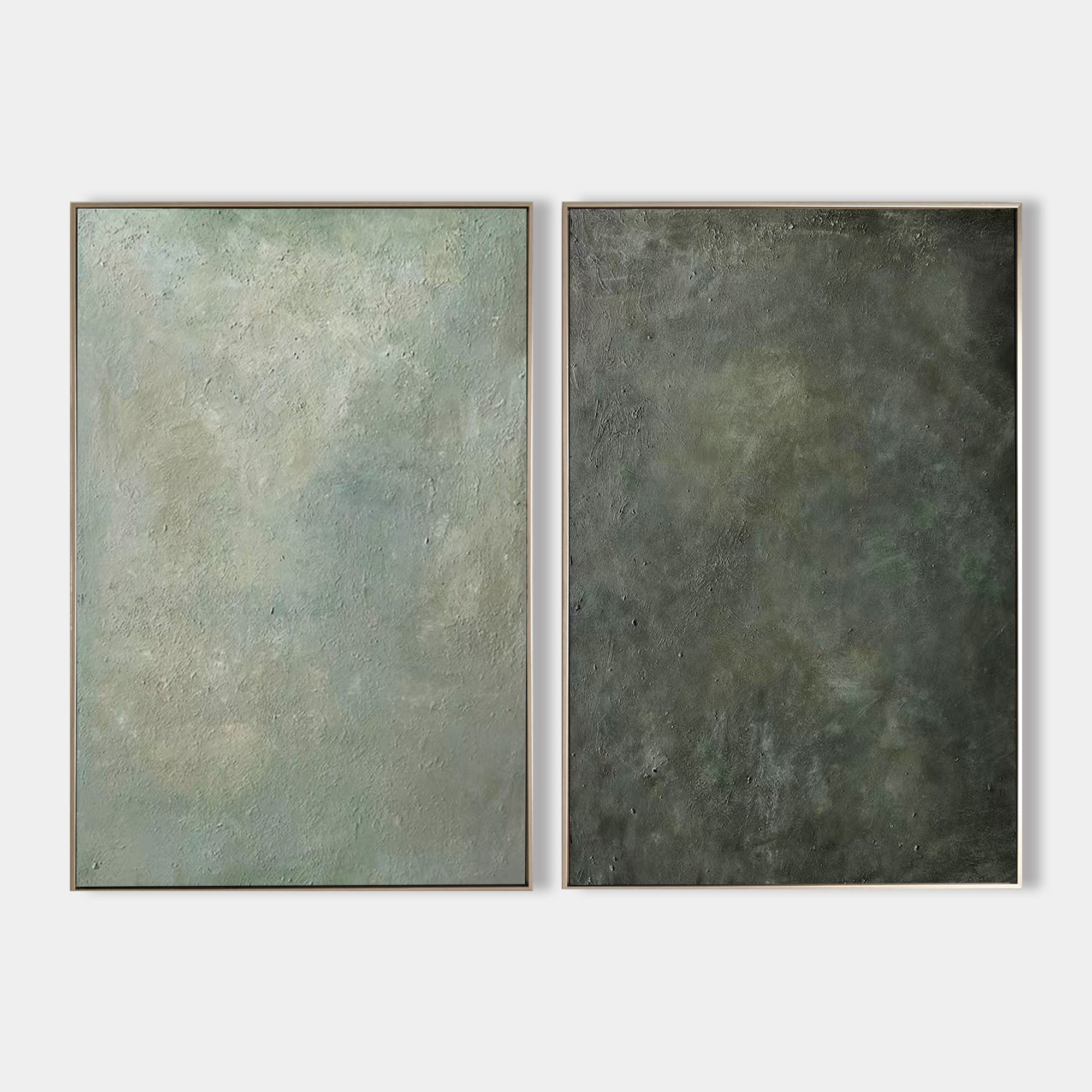 Original hand painted sage green abstract oil painting canvas wall art set of 2, nordic scandinavian minimalist elegant luxury modern i