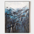 Original hand painted blue black abstract oil painting canvas wall art, nordic scandinavian elegant luxury modern living room interior
