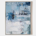 Original hand painted blue white abstract oil painting canvas wall art, nordic scandinavian minimalist elegant luxury modern living roo