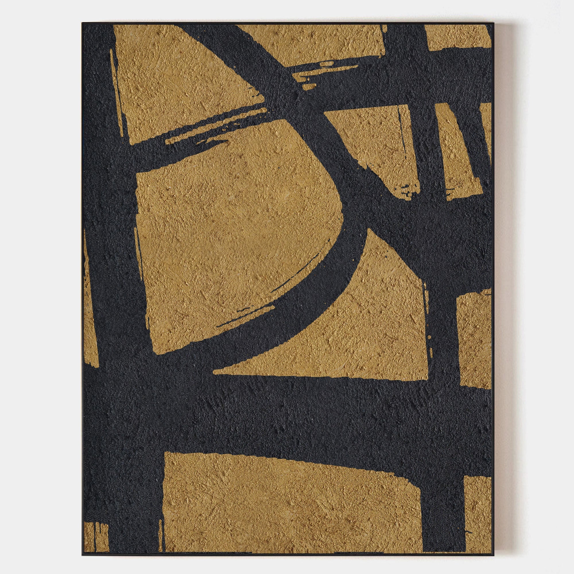 Original hand painted black gold abstract oil painting canvas wall art, bold brushstrokes luxury elegant modern scandinavian living roo