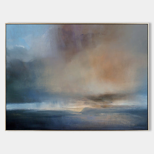 Original hand painted amber navy abstract coastal oil painting canvas wall art, nordic scandinavian elegant luxury modern living room h