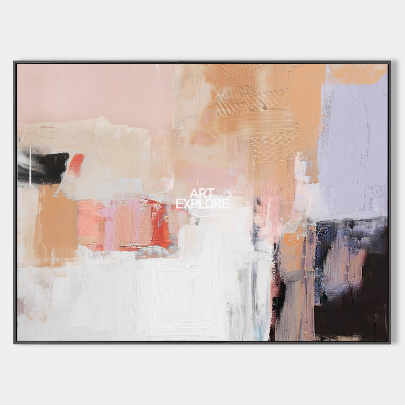 Original hand painted blush pink amber white abstract oil painting canvas wall art, modern scandinavian elegant luxury living room inte