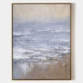Original hand painted misty blue grey sandy beige coastal abstract oil painting canvas wall art nordic scandinavian elegant luxury mode