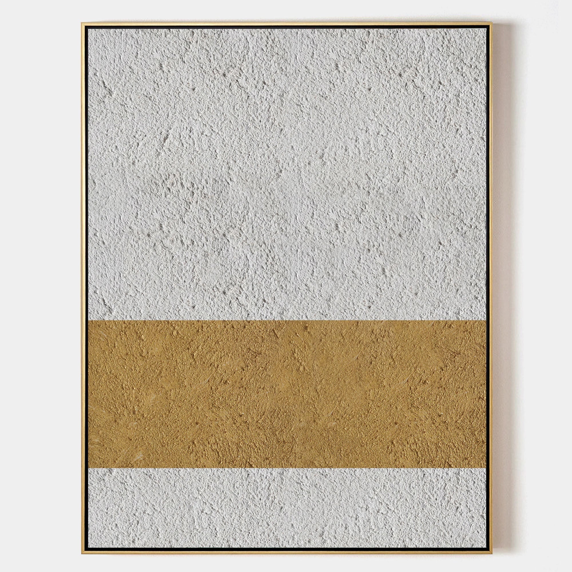 Original hand painted gold white geometric stripe textured oil painting canvas wall art, nordic scandinavian minimalist elegant luxury