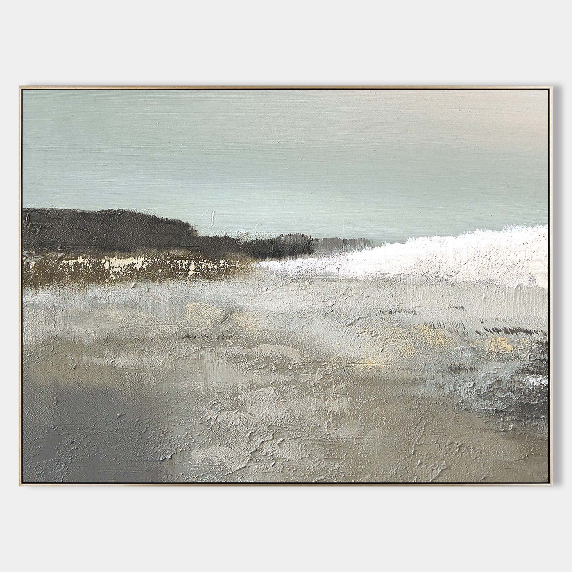Original hand painted grey white charcoal abstract landscape oil painting canvas wall art, nordic scandinavian minimalist elegant luxur