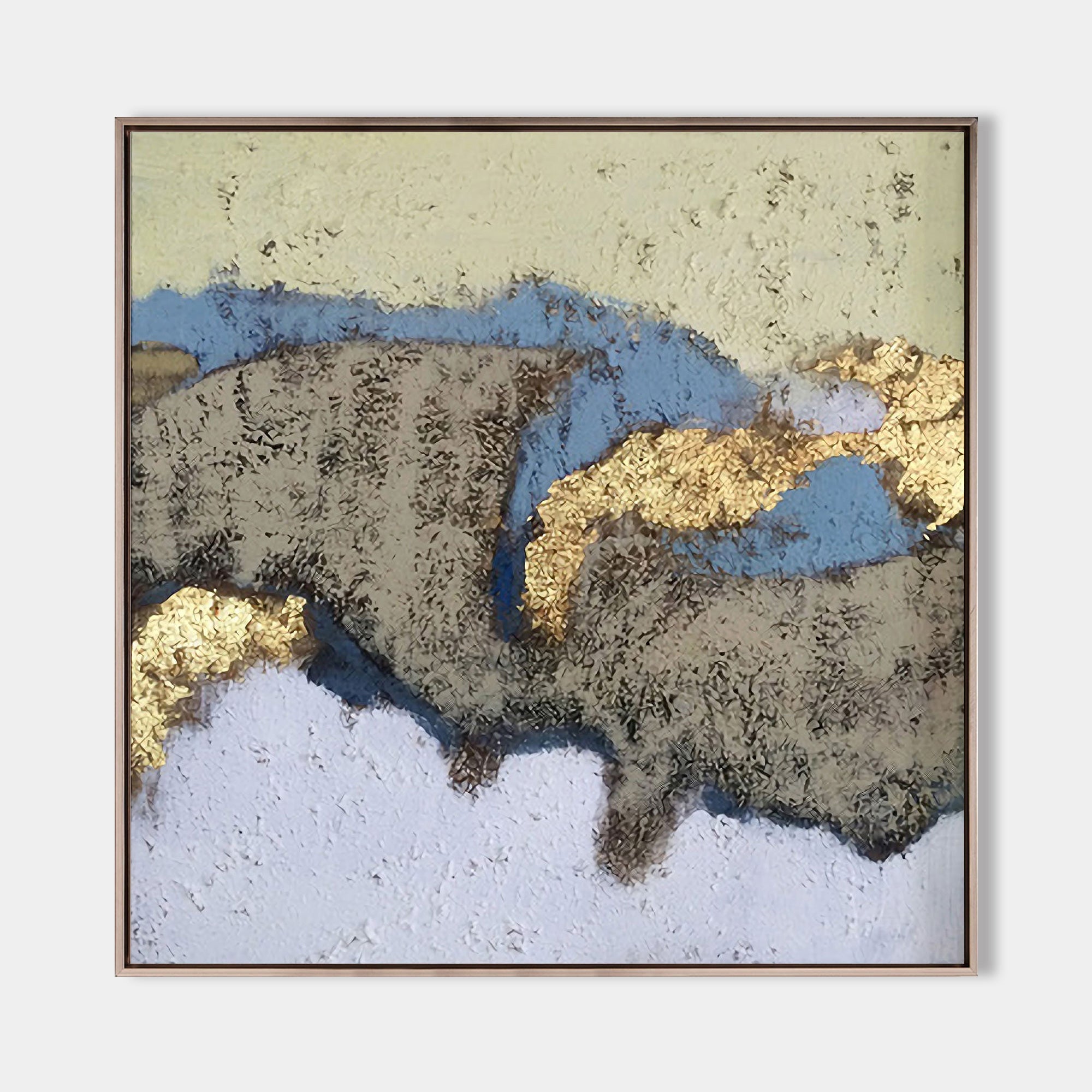 Original hand painted grey mountain gold leaf abstract oil painting canvas wall art, nordic scandinavian elegant luxury modern living r