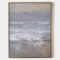 Original hand painted grey silver coastal abstract oil painting canvas wall art, nordic scandinavian minimalist elegant luxury modern h