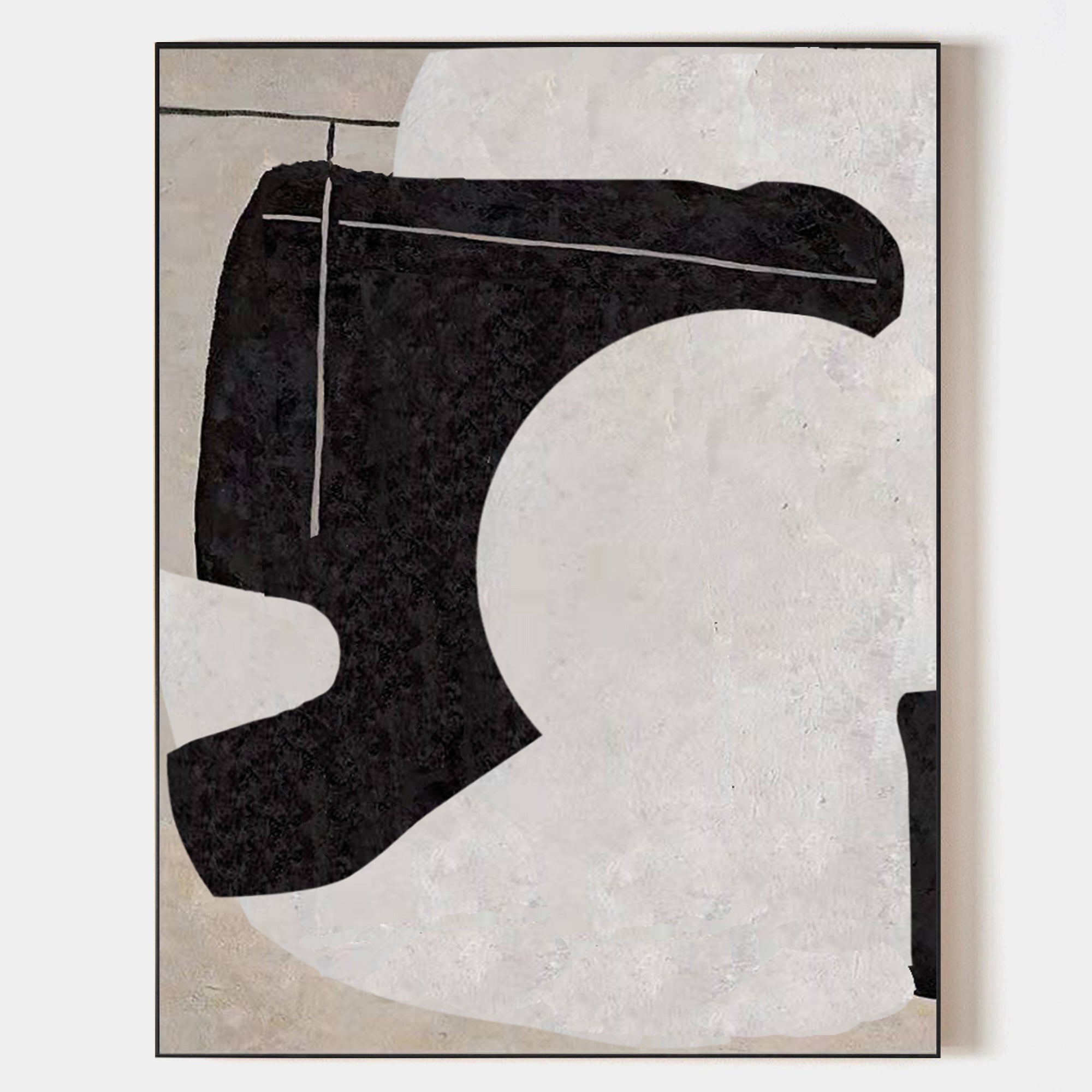 Original hand painted black ivory abstract oil painting canvas wall art, nordic scandinavian minimalist elegant luxury modern living ro