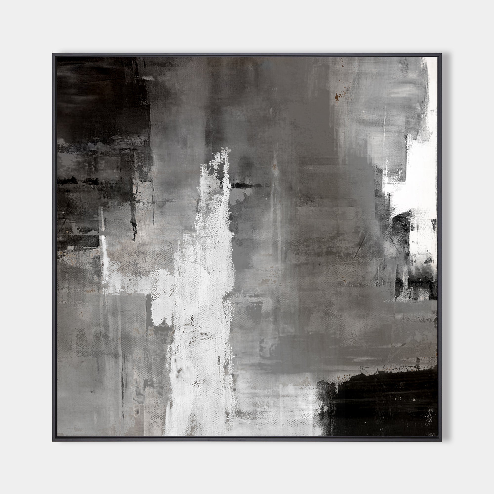 Original hand painted charcoal grey white abstract oil painting canvas wall art, nordic scandinavian elegant luxury modern living room