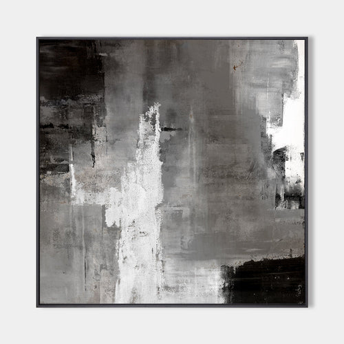 Original hand painted charcoal grey white abstract oil painting canvas wall art, nordic scandinavian elegant luxury modern living room
