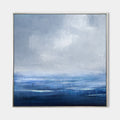 Original hand painted navy blue grey abstract coastal oil painting canvas wall art, nordic scandinavian minimalist elegant luxury moder
