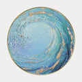 Original hand painted teal blue swirling wave abstract oil painting canvas wall art, elegant luxury modern nordic coastal home decor in
