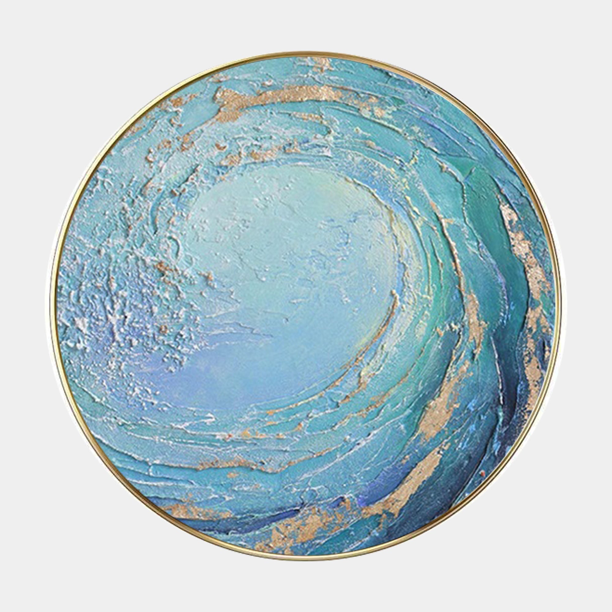 Original hand painted teal blue swirling wave abstract oil painting canvas wall art, elegant luxury modern nordic coastal home decor in
