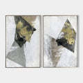 Original hand painted gold charcoal geometric abstract oil painting canvas set, nordic scandinavian minimalist elegant luxury modern li