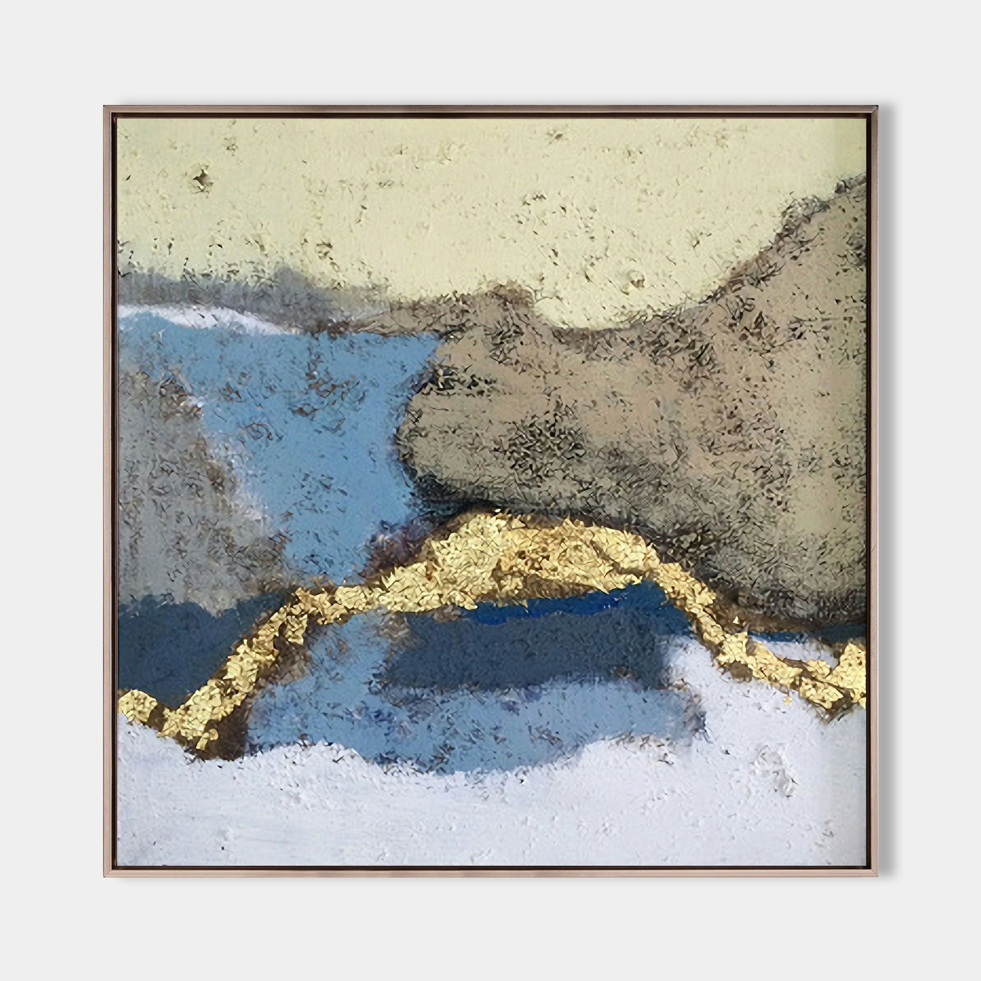 Original hand painted blue grey gold coastal abstract oil painting canvas wall art, nordic scandinavian elegant luxury modern living ro