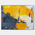 Original hand painted yellow grey red abstract oil painting canvas wall art, modern scandinavian elegant luxury bold textured home deco
