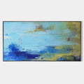 Original hand painted sky blue navy abstract coastal oil painting canvas wall art, scandinavian elegant luxury modern living room inter
