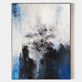 Original hand painted navy blue black white abstract oil painting canvas wall art, coastal nordic scandinavian elegant luxury modern li