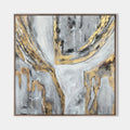 Original hand painted gold grey abstract oil painting canvas wall art, swirling geometric luxury elegant modern nordic scandinavian hom