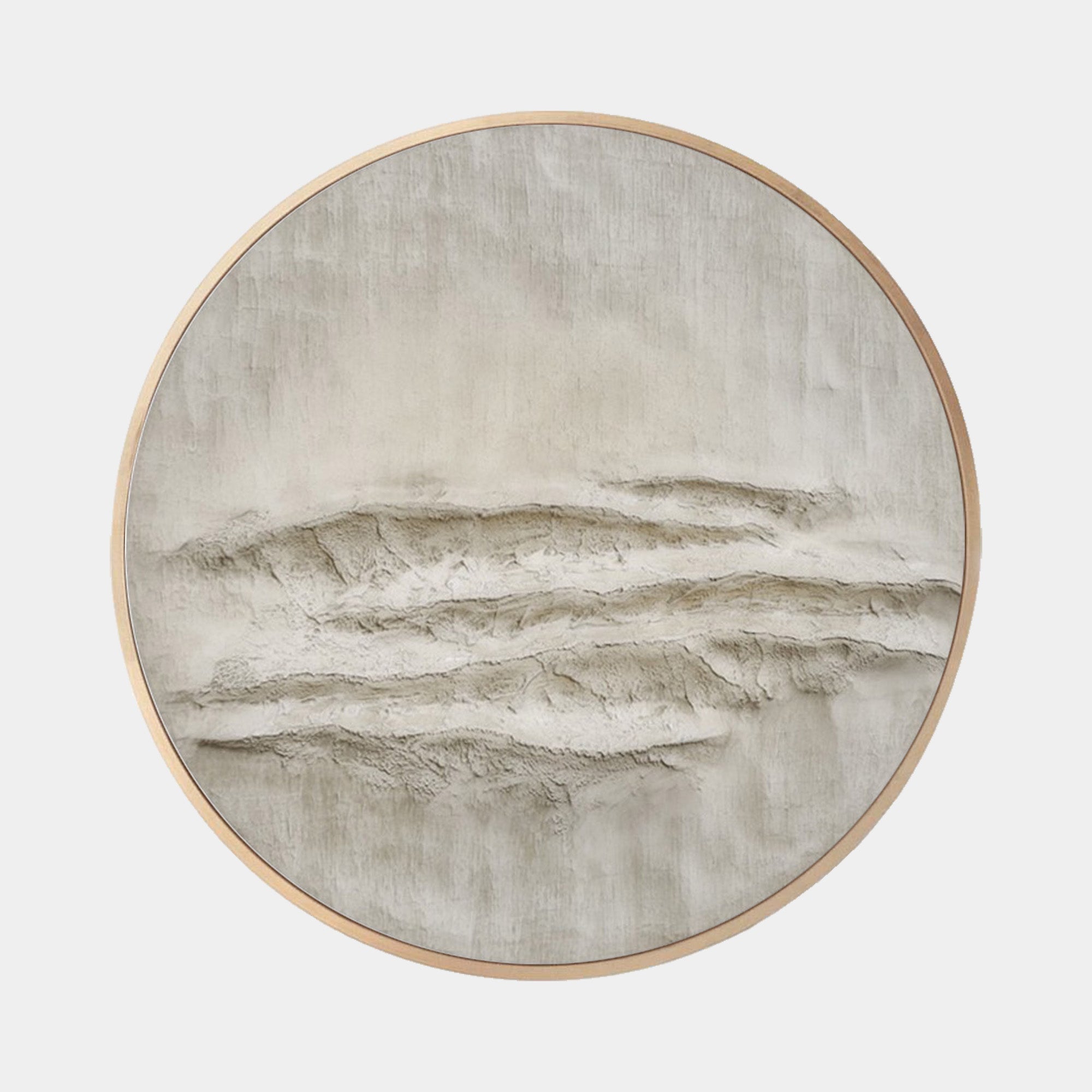 Original hand painted sand beige textured abstract oil painting circular canvas wall art, nordic scandinavian minimalist elegant luxury