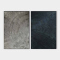 Original hand painted silver onyx concentric swirl abstract oil painting diptych canvas wall art, nordic scandinavian elegant luxury mo