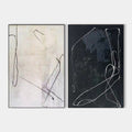 Original hand painted black ivory abstract diptych oil painting canvas wall art, nordic scandinavian gestural minimalist elegant luxury