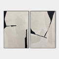 Original hand painted black ivory abstract oil painting diptych canvas wall art, nordic scandinavian minimalist elegant luxury modern h