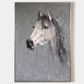 Original hand painted grey monochrome horse portrait oil painting canvas wall art, nordic scandinavian elegant luxury modern living roo