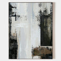 Original hand painted black white taupe geometric abstract oil painting canvas wall art, nordic scandinavian elegant luxury modern inte