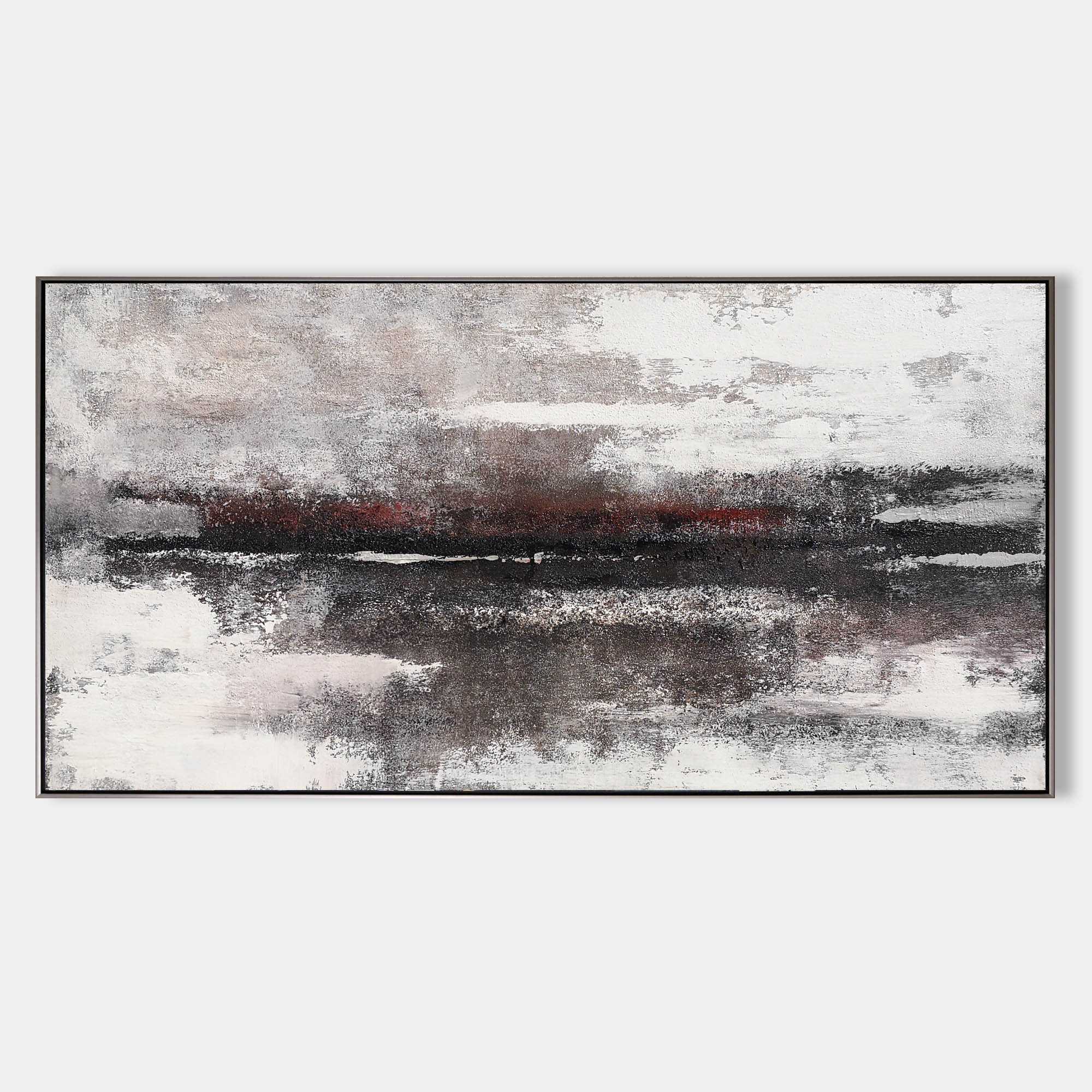 Original hand painted charcoal grey crimson abstract oil painting canvas wall art, nordic scandinavian elegant luxury moody modern livi
