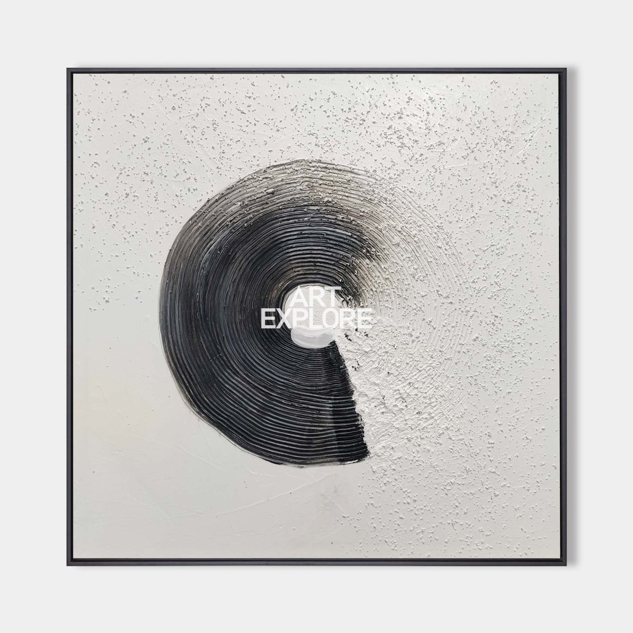 Original hand painted black spiral abstract oil painting canvas wall art, nordic scandinavian minimalist elegant luxury modern living r