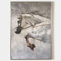 Original hand painted grey ivory white horse abstract oil painting canvas wall art, nordic scandinavian elegant luxury modern home deco