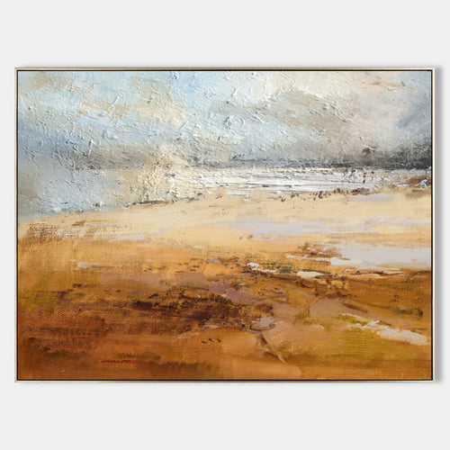 Original hand painted amber desert landscape oil painting canvas wall art, bold textured nordic scandinavian elegant luxury modern livi