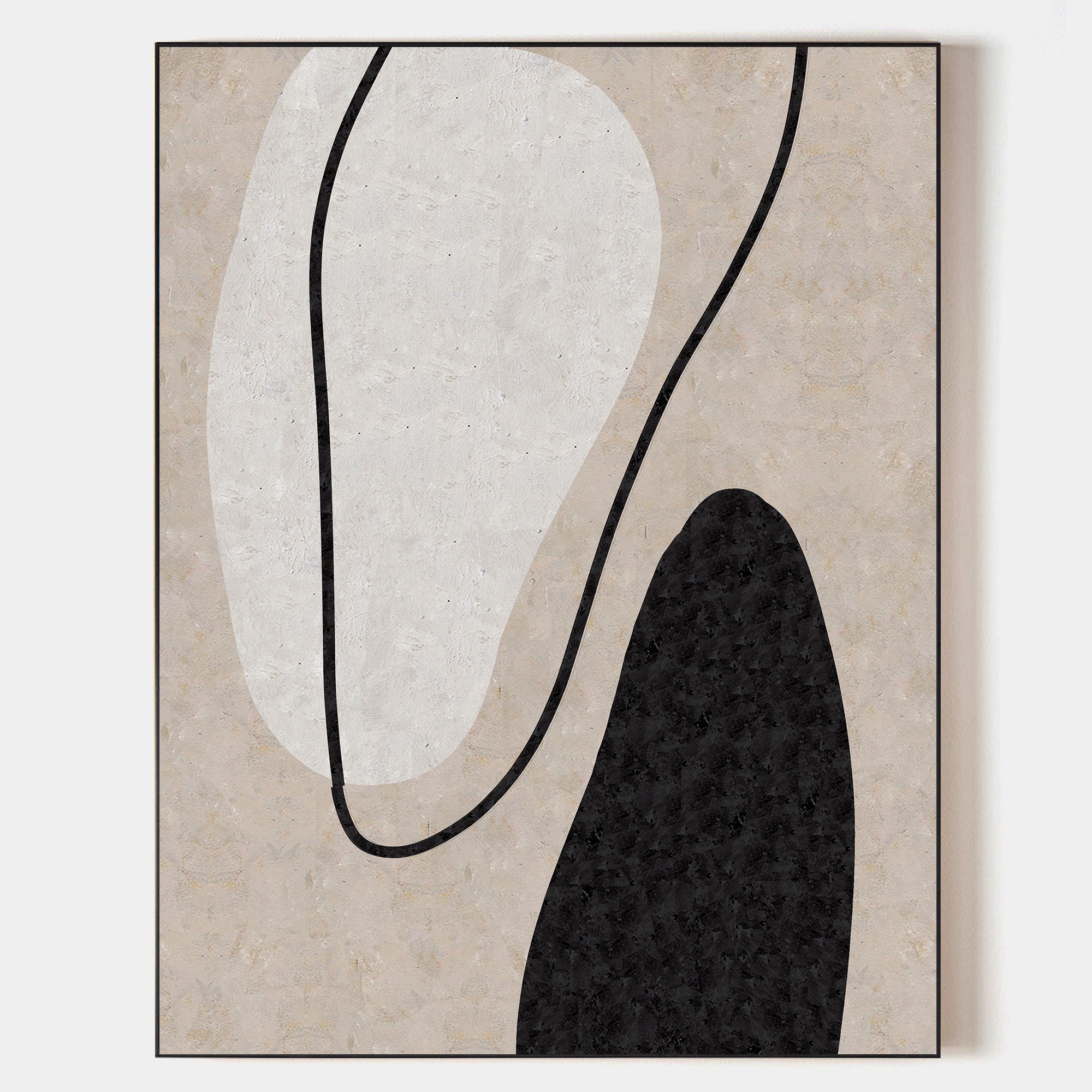 Original hand painted ivory black organic shapes abstract oil painting canvas wall art, nordic scandinavian minimalist elegant luxury m