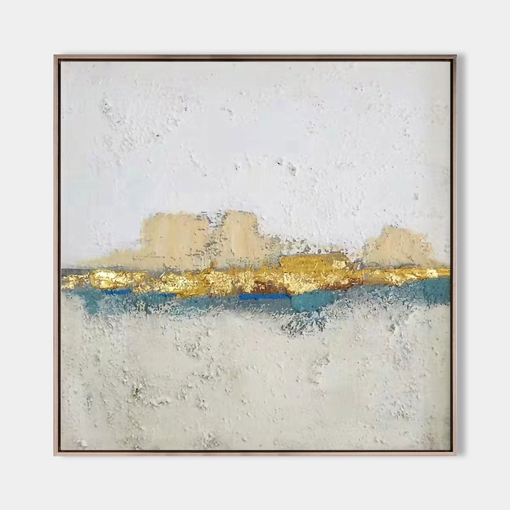 Original hand painted gold teal ivory abstract coastal oil painting canvas wall art, nordic scandinavian minimalist elegant luxury mode